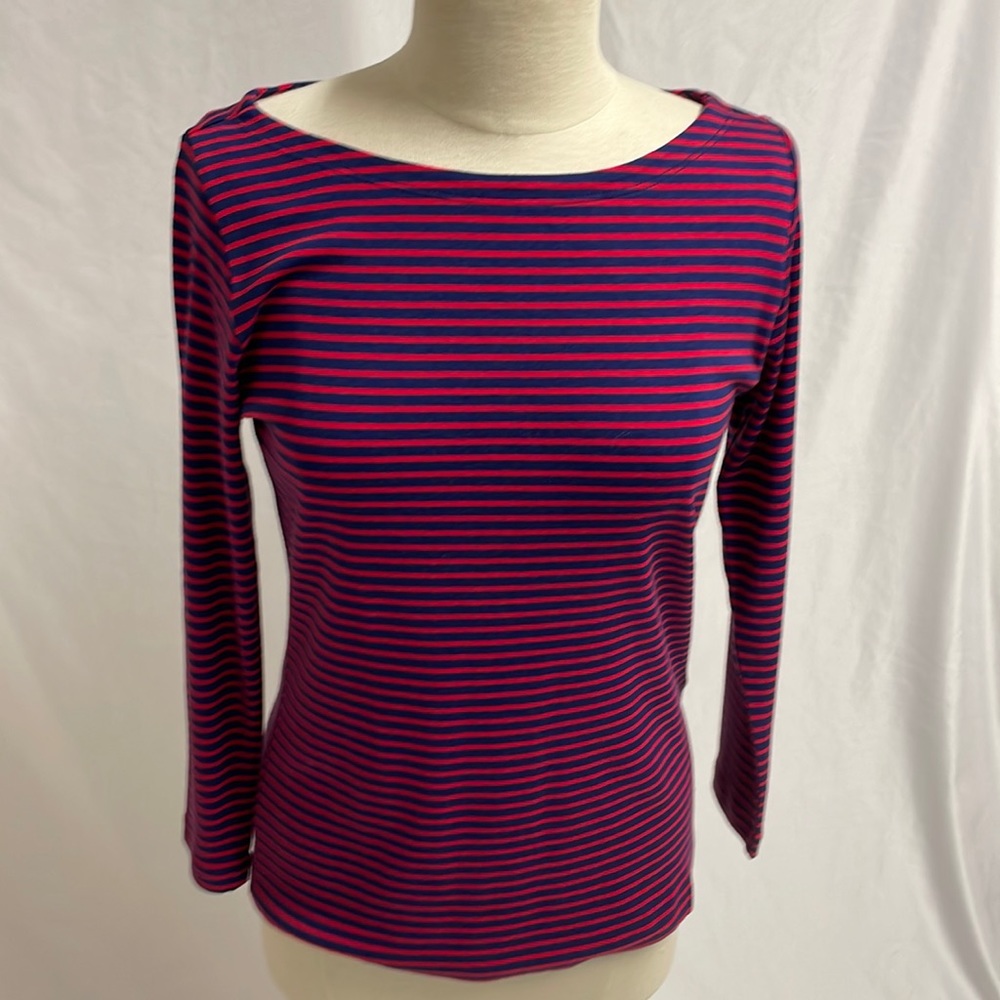 Vineyard vines Navy Blue Red Striped Long Sleeve Striped Simple Boatneck Tee M